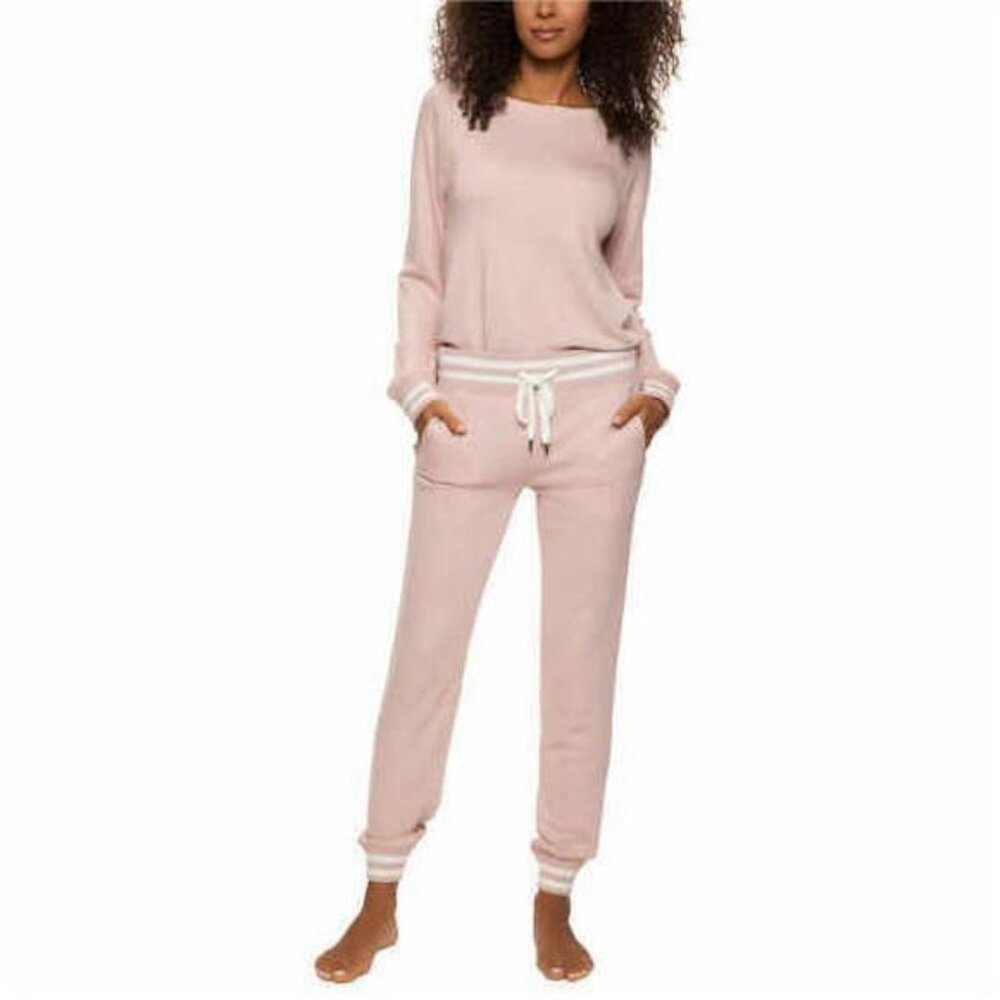 Felina Geena French Terry Lounge Set Crew Neck and Jogger 2 Piece (Pink, Small) - Picture 1 of 2